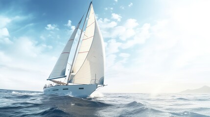 Beautiful yacht sailing boat on the sea with blue sky 