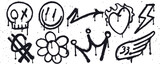 Fototapeta Fototapety dla młodzieży do pokoju - Set of graffiti spray paint. Collection of Skull, Smile face, arrow, Burning Love, Thunder, Money Sign, Flower, Crown, Wing Isolated Vector