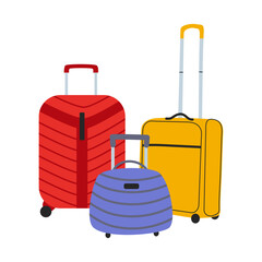 Vector set of travel suitcases. Luggage. Traveler's bags in flat style. White isolated background.