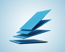 3d Sea Blue Falling Metallic Stacks Of Corrugated Galvanised Iron For Roof Sheets 3d Illustration
