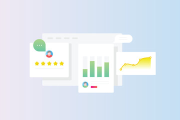 Wall Mural - analytcs infographic dashboard with customer data, information, feedback message management by crm s
