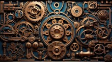 Steampunk-inspired Gadgets And Gears Arranged In An Intricate Mechanical Pattern | Generative AI