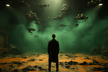 Poster - Green Screen: An actor performing in front of a green screen, a key element in creating special effects and digital backdrops.  Generative AI technology...