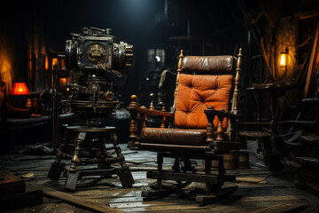 Aufkleber - Director's Chair: A well-worn director's chair on a film set, showcasing the authority and decision-making of the director.  Generative AI technology...