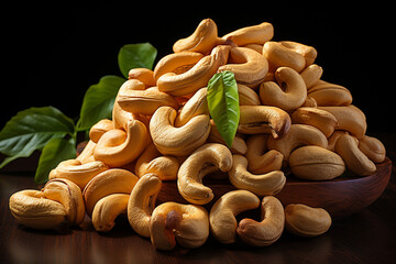 Aufkleber - Cashew nuts heap isolated on transparent or white background, top view, Generative AI technology...