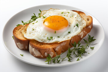 Poster - Fried egg isolated on white background, top view. Healthy breakfast Generative AI technology...
