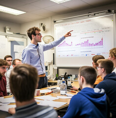 A long shot of a student giving a presentation about their experiment, education stock images