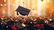 © Pro Hi-Res - Throwing graduation hats with confetti background, Graduation day concept.