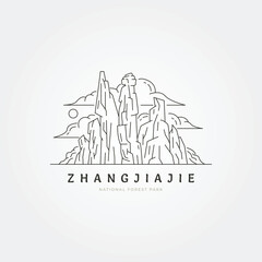 Poster - zhangjiajie national forest park line art vector label design, beauty cliff icon logo design in china