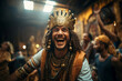 Portrait of an ancient warrior in costume. laughing Handsome smiling arab guy.