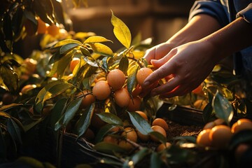 Wall Mural - Close-Up Mango Picking by Female Farmer