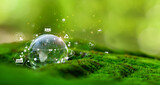 Fototapeta Sport - Glass globe in green forest with the icon environment of ESG, co2, circular company, and net zero. Technology Environment, Organization Sustainable development environmental.