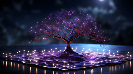 Wall Mural - amethyst token hedera hashgraph against a darkened background. depicting the efficiency of directed 