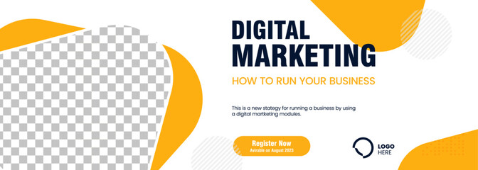 a digital marketing banner, sign, blochure, flyer banner design, for social media post, yellow and w
