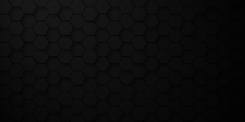 Abstract background of abstract black hexagon background design a dark honeycomb grid pattern. Abstract octagons dark 3d background.Black geometric background for design.