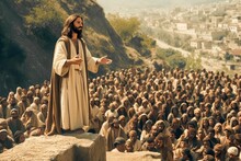 Jesus Speaking To The People By Parables Next To The Jerusalem City Generative AI Illustration