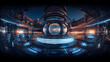 full 360 spherical panorama view of futuristic sci-fi environment with neon lights 3d render illustration hdr hdri vr design. Generative AI