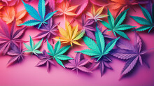 Colourful Marijuana Cannabis Leaves On A Pink Background