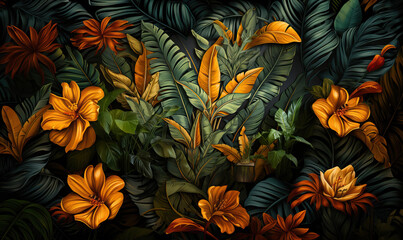 Wall Mural - Texture of green and yellow leaf. Leaf texture background.