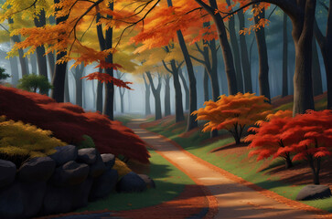 Wall Mural - Autumn in the forest, animated style