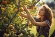 Woman pruning fruit tree. Photo generative AI
