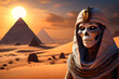 Portrait of a scary mummy on Egyptian pyramid  background. Generative Ai