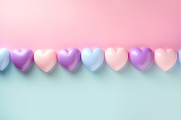 Wall Mural - Trendy heart shaped balloons on a pastel background, Valentine banner, copy space 