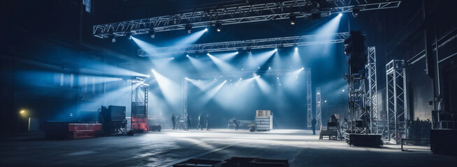 A Live stage production being built in an old warehouse