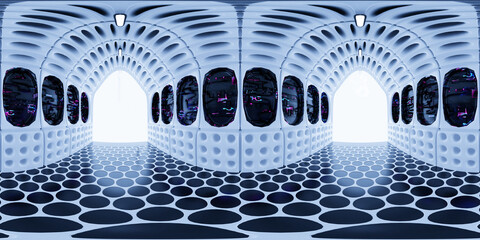 Canvas Print - hdri map, futuristic sci-fi environment panorama background in black and light blue, 360 degree inte