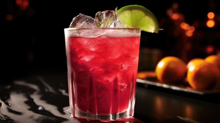 Red Halloween cocktail in glasses close-up. Bloody spooky scary party cocktails alcoholic drinks festive concept. AI photography. .