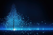 Christmas Tree Illustration With Blue Neural Connect Dots Lines. Generative Ai.