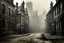 Old Black And White Street Photographs From The Victorian Era. AI Generative.
