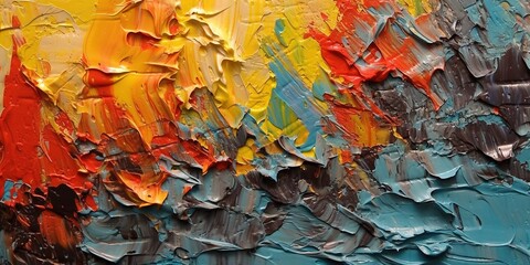 Generative AI, Closeup of impasto abstract rough autumn colors art painting texture, orange fall background