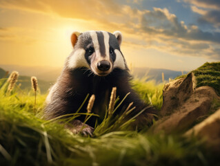 Badger in its Natural Habitat, Wildlife Photography, Generative AI