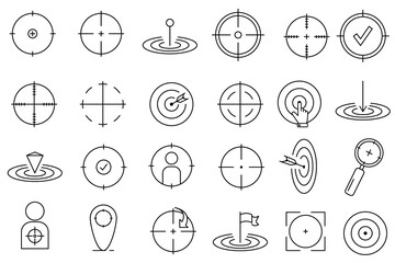 Target line icon set. Included icons as aim, goal, crosshair. Set of goals. Target icon. Target, call, goal icon. Vector Editable stroke.