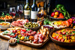 Tasting the Essence of Spain - delectable Spanish Tapas spread - assortment of bite-sized delights. Generated by artificial intelligence.