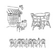 French Street Cafe, Hand drawn Vector Illustration