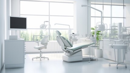 Dentist office white interior with medical equipment