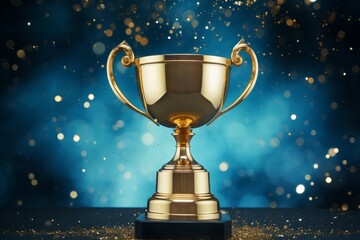 Wall Mural - champion award gold cup on the blue background.