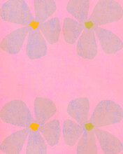 Daisy Flower Illustration On Pink. Flower Pattern On Pink Background Copy Space.