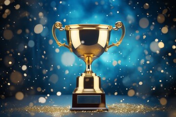 Wall Mural - champion award gold cup on the blue background.