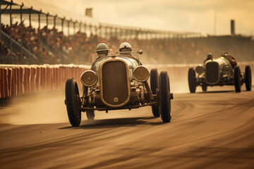 Vintage car race on a historic racetrack - Generative AI