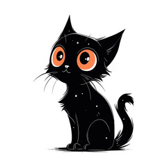 Poster - Cute black cat with orange eyes. Vector illustration on white background.