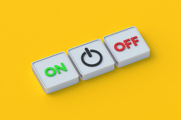 Wall Mural - standby icon and words on, off on buttons. business start, stop concept. continue or cancel an actio