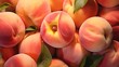 Big beautiful pink peaches. fresh ripe peaches as background