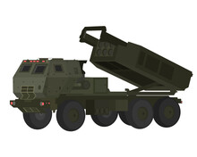 Himars. Lockheed Martin M142 HIMARS - High Mobility Artillery Rocket System Vector Illustration. American Multiple Launch Rocket System On A Wheeled Chassis. Military System.