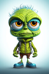 cute cartoon character green alien on white isolated background