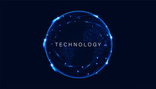 Abstract World On Circle Digital And Technology Background With Computer Systems Light Blue.