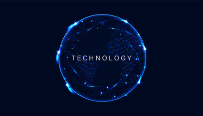 Wall Mural - abstract world on circle digital and technology background with computer systems light blue.