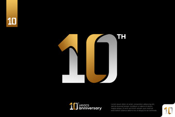 Wall Mural - Gold and silver number 10 logo icon design on black background, 10th birthday logo number, 10 anniversary